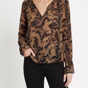 PAIGE Women's Jojie Silk Blouse - Hyde / Black Mixed Tiger Blouse - Size Large